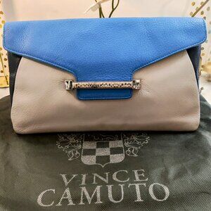 VINCE CAMUTO JULIA TRI COLOR CLUTCH WITH SNAKE PRINT CLOSURE